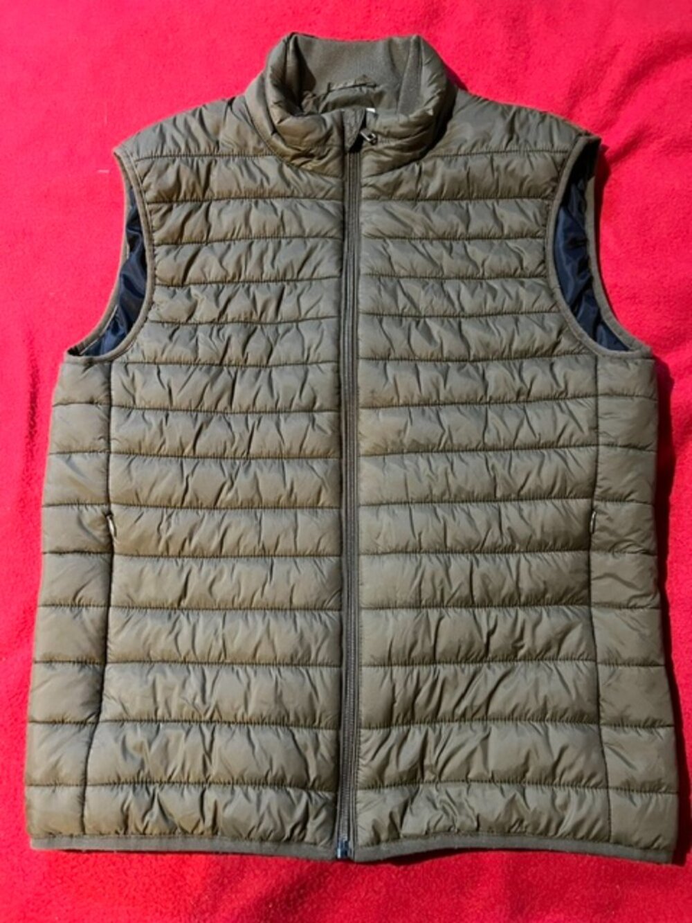 Zara Man Quilted Puffer Vest Men's Small Olive Green Full Zip Lightweight Jacket